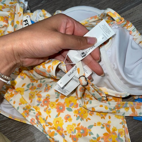 Cupshe Small Yellow Floral High Waisted Swim Suit Small - Picture 2 of 4